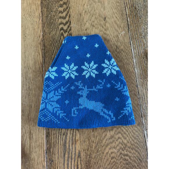 Vintage Smiley Pure Wool Ski Hat Cap Blue Nordic Pattern Sparks NY USA Deer Snow - Picture 3 of 5